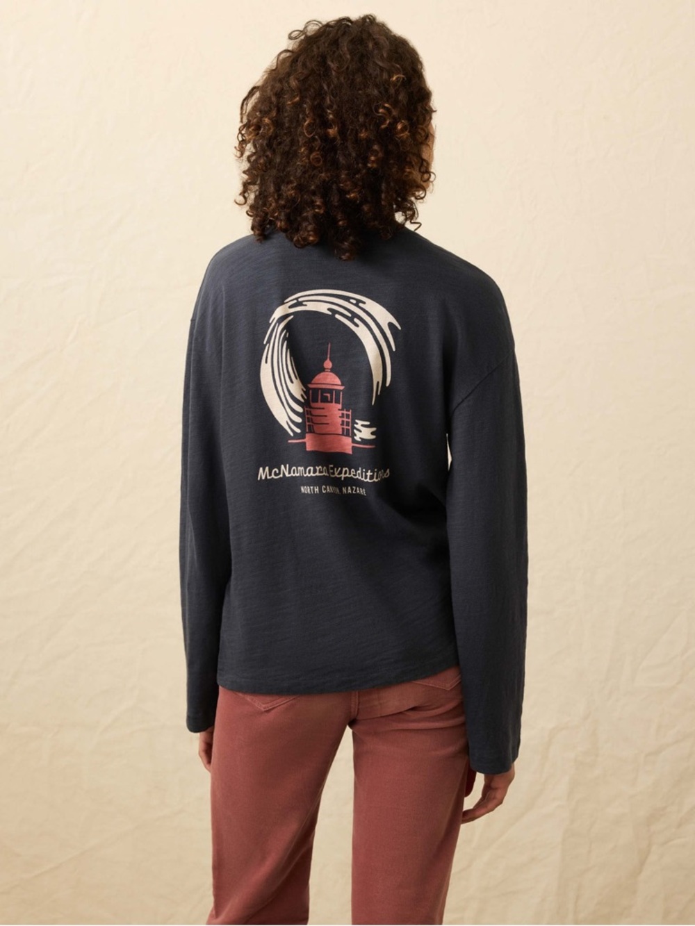 Faherty Graphic Long Sleeve Tee Navy Lighthouse Organic Cotton Sz L